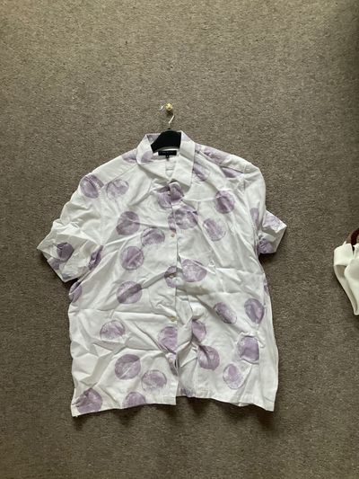 White Shirt With Purple Circular Patterns
