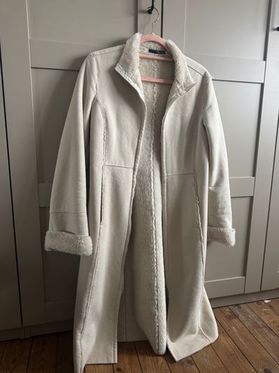 Jane Norman Long Cream Faux Shearling Coat