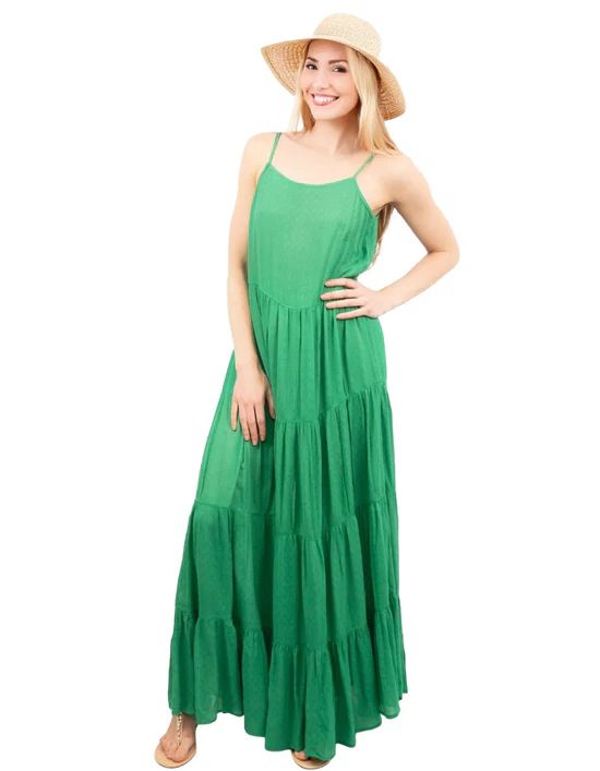 Women's Sleeveless Textured Strappy Tiered Maxi Dress In Bright Green