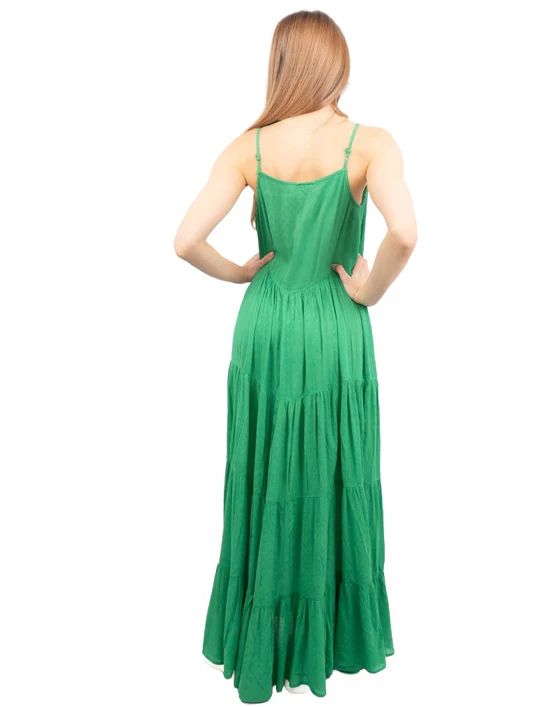 Women's Sleeveless Textured Strappy Tiered Maxi Dress In Bright Green 3