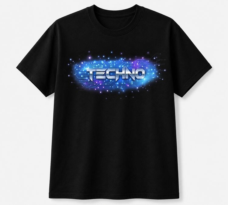 Black T-Shirt With Techno Graphic image 1