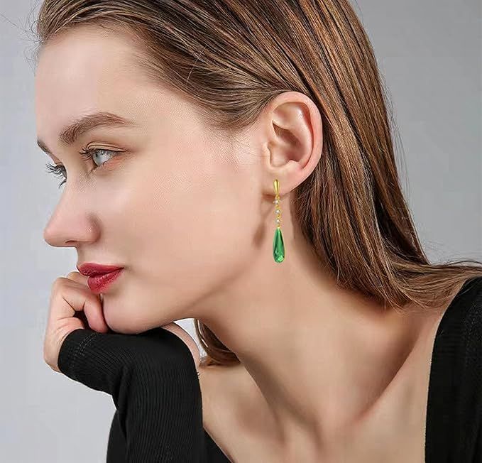Gold Plated Earrings With Green Austrian Crystals 2