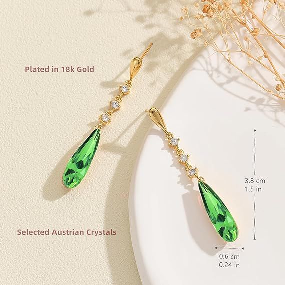 Gold Plated Earrings With Green Austrian Crystals 3