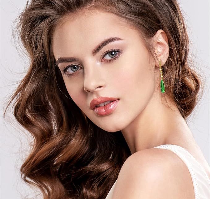 Gold Plated Earrings With Green Austrian Crystals 4