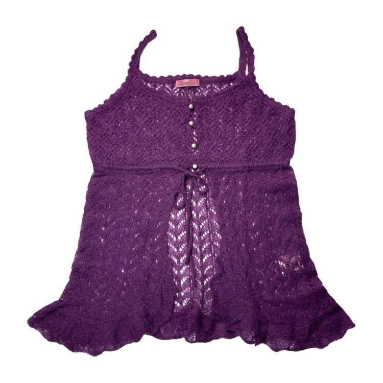 Taro's Wish Vintage Knit Crochet Camisole in Purple with Pearl-beads Button product image