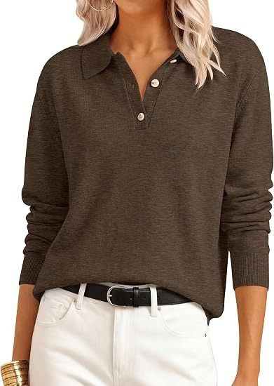 Brown Long Sleeve Polo Sweater image 1