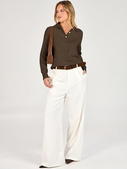 Brown Long Sleeve Polo Sweater image 5