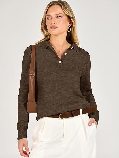 Brown Long Sleeve Polo Sweater image 4