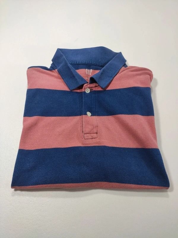 GAP Polo Uomo M Blu Navy Rosa Strisce Cotone Piqué Casual S