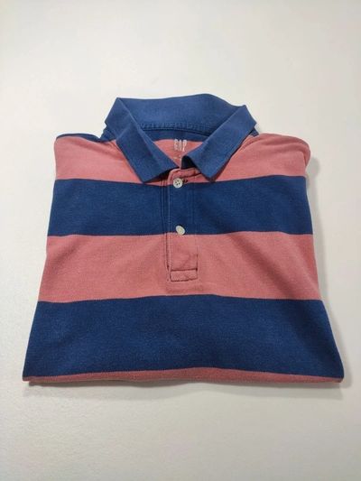 GAP Polo Uomo M Blu Navy Rosa Strisce Cotone Piqué Casual S