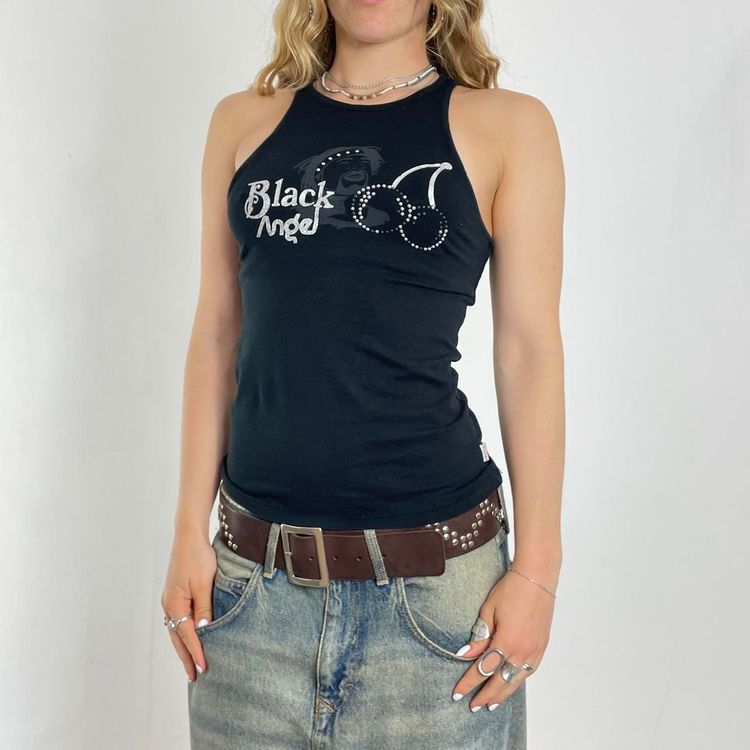 Black Sleeveless Tank Top With Cherry Design 4