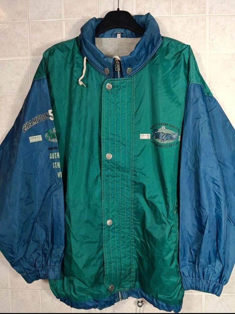 Jacket Brugi Vintage Green And Blue Windbreaker College '90