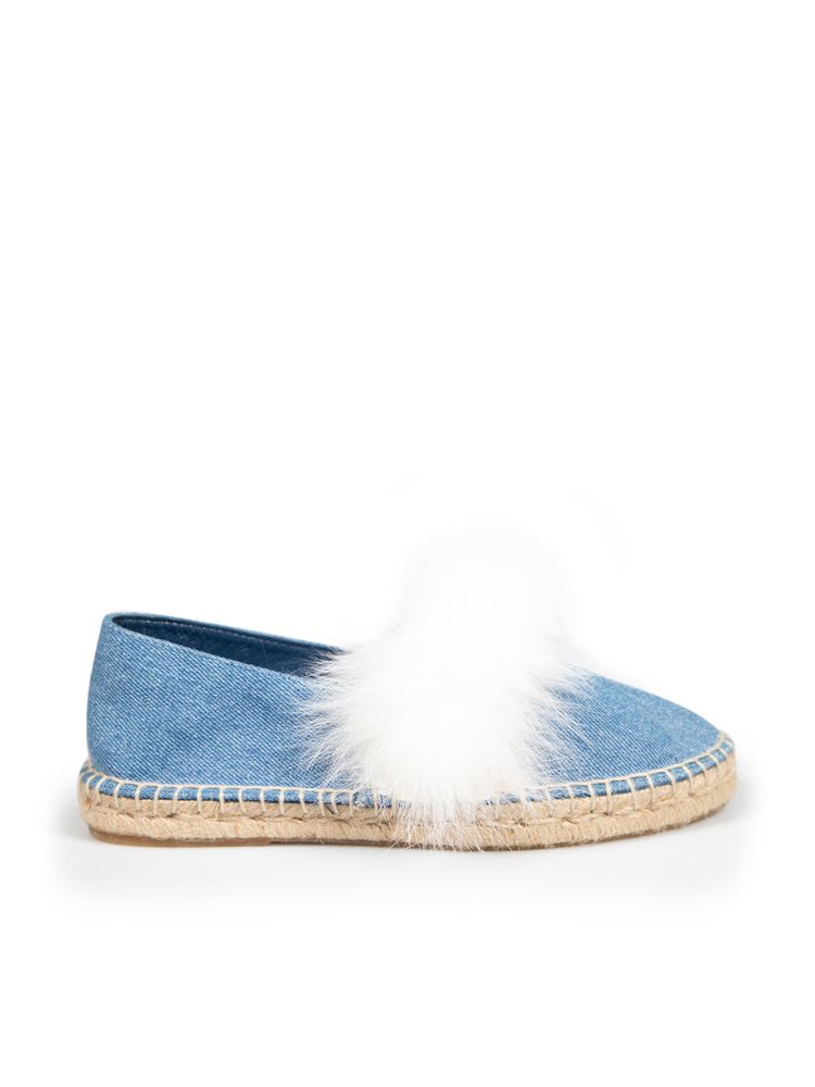  Blue Denim Fur Trimmed Espadrilles image 1