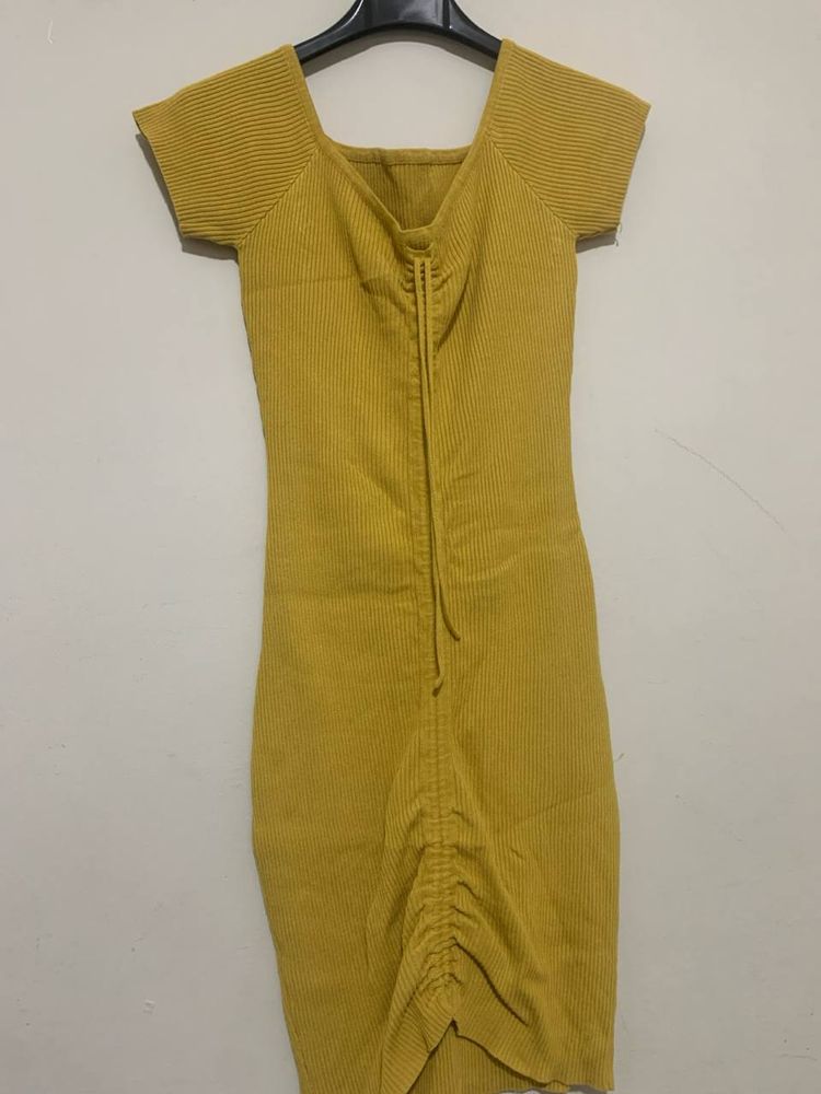 Yellow Ribbed Knit Dress 5