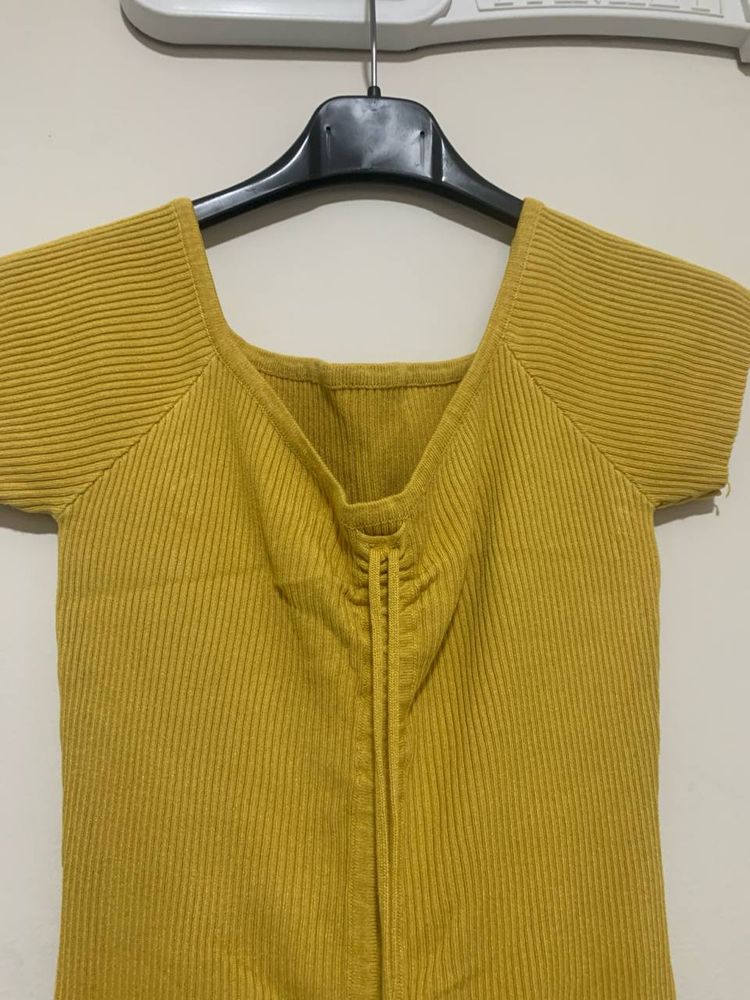 Yellow Ribbed Knit Dress 4
