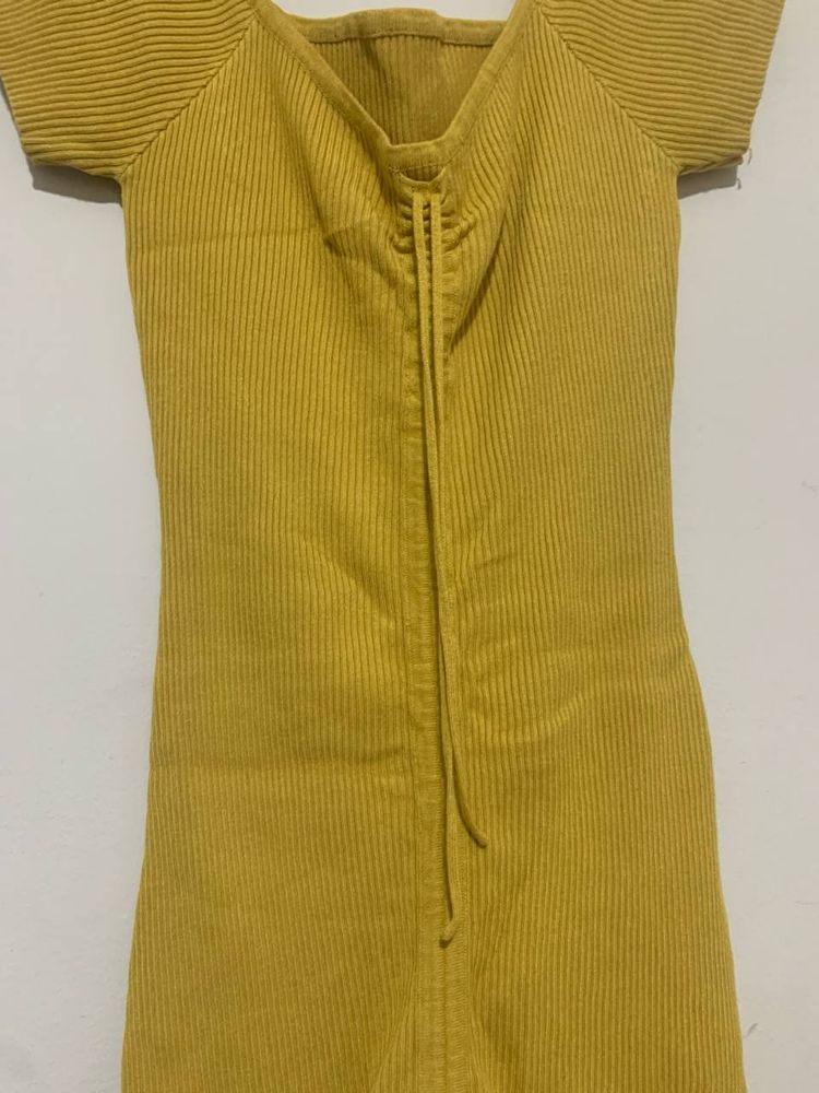 Yellow Ribbed Knit Dress 2