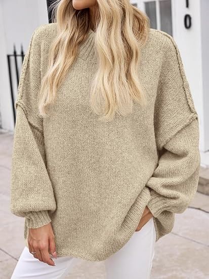 Beige Oversized Knit Sweater image 5