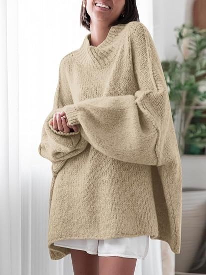 Beige Oversized Knit Sweater image 3