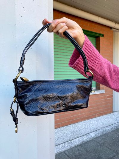 Vintage Francesco Biasia Black Embossed Leather Handbag