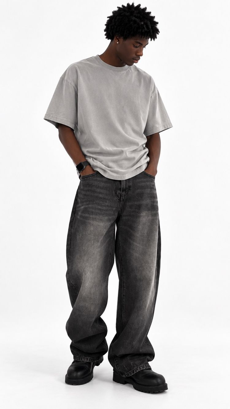 JEANS BAGGY NERO SLAVATO