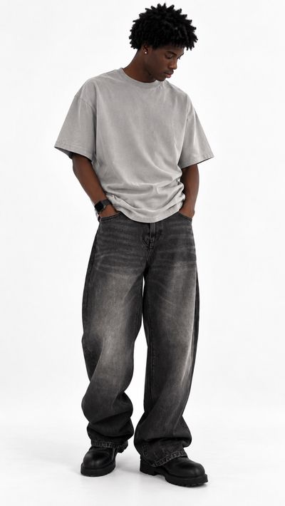 JEANS BAGGY NERO SLAVATO