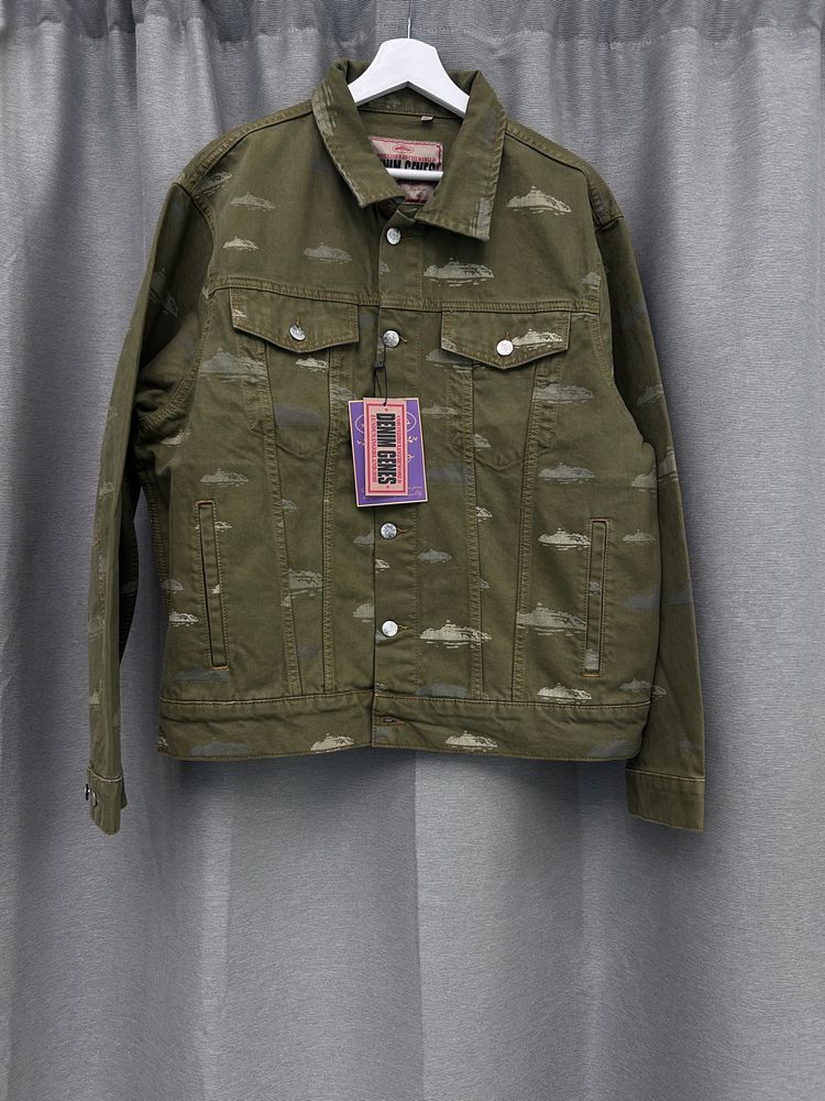 Corteiz Alcatraz Pattern Denim Jacket Cachi