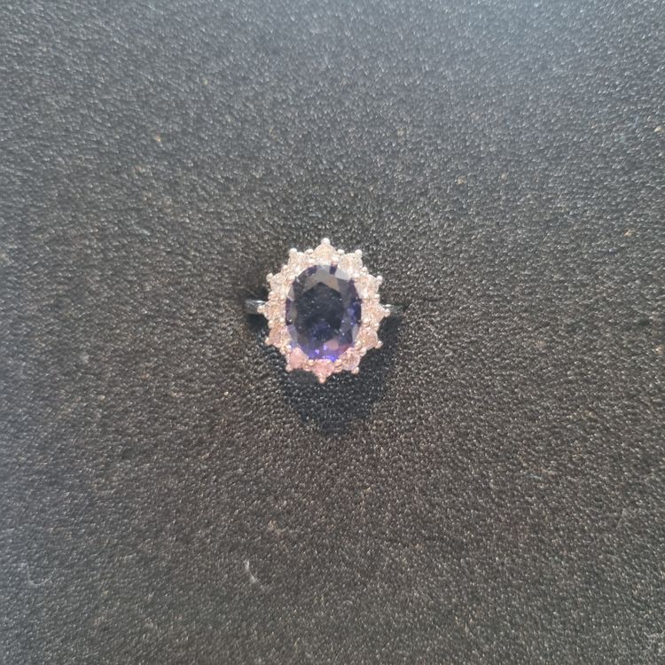 Silver Ring With Purple Gemstone And Clear Stones