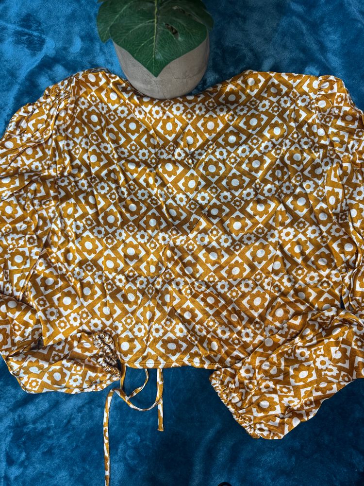 ASOS Design Asos Design Yellow Patterned Long Sleeve Blouse product image