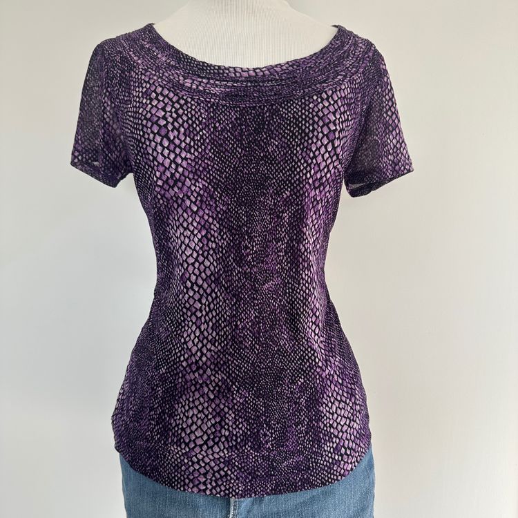 Immagine di Dana Buchman Purple Patterned Short Sleeve Top 2