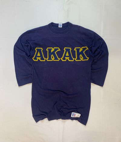 Vintage 90s Russell Athletic Varsity Top | Navy Yellow AKAK Letter Jersey