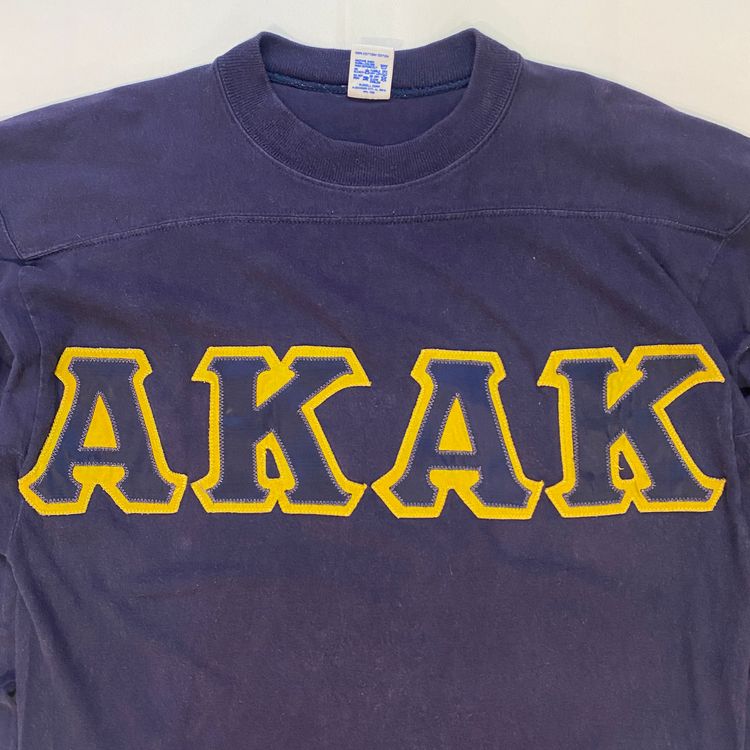 Vintage 90s Russell Athletic Varsity Top | Navy Yellow AKAK Letter Jersey image 4