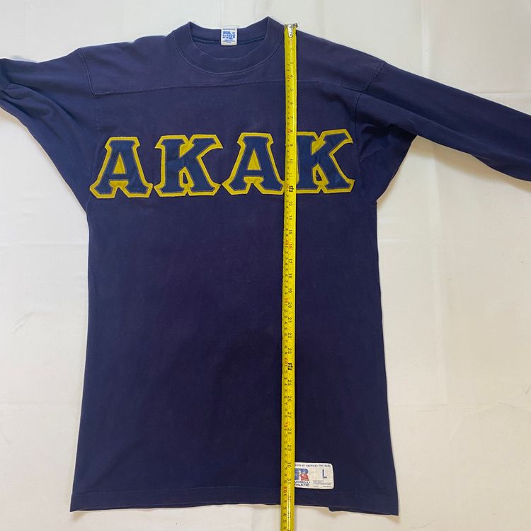 Vintage 90s Russell Athletic Varsity Top | Navy Yellow AKAK Letter Jersey image 10