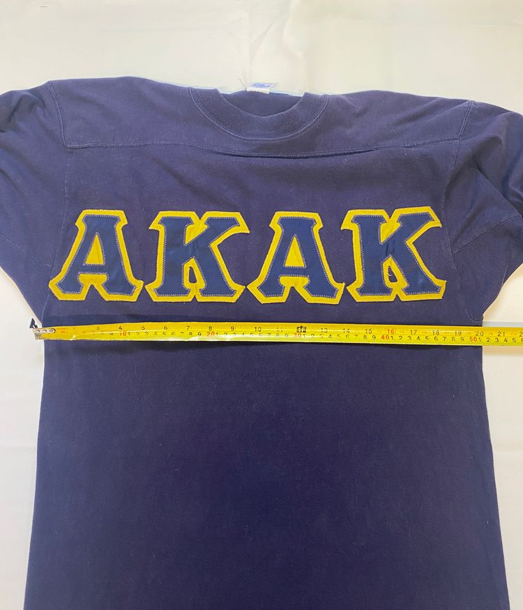 Vintage 90s Russell Athletic Varsity Top | Navy Yellow AKAK Letter Jersey image 9