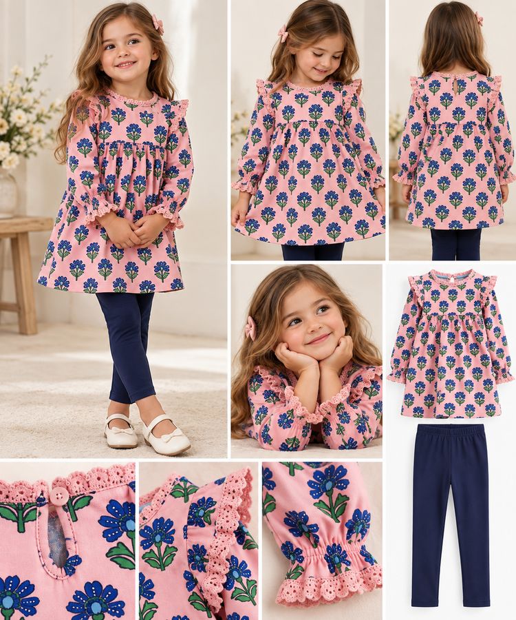Mini Boden Girls Embroidered Tunic Set In Pink image 1
