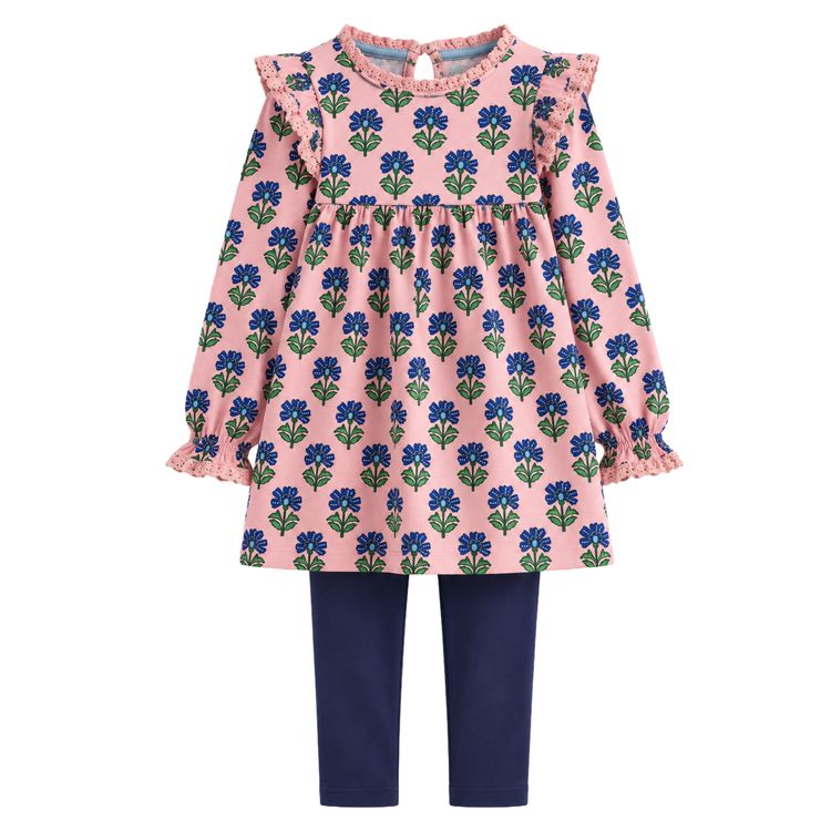 Mini Boden Girls Embroidered Tunic Set In Pink image 2