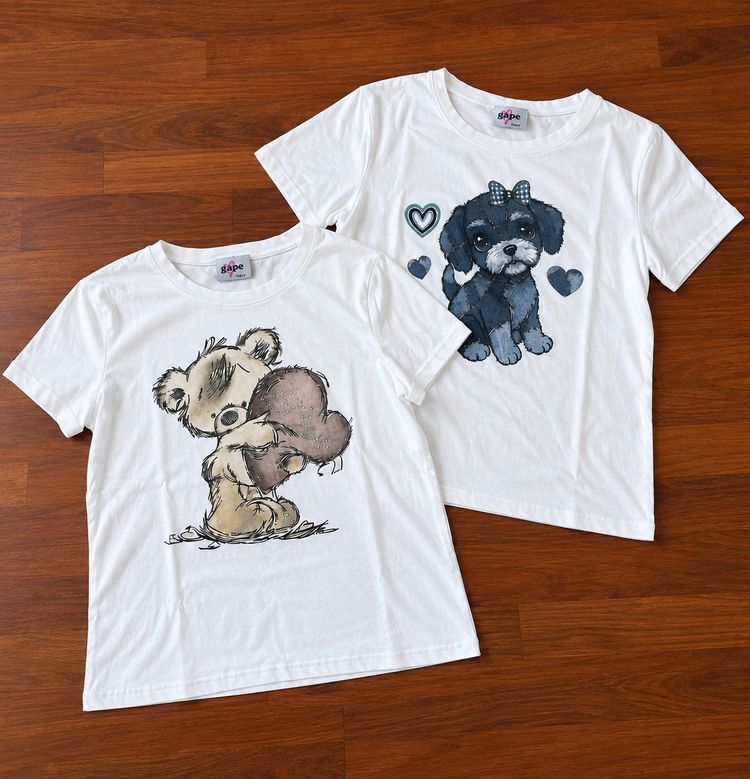 Aape White Graphic T-Shirts With Bear And Dog Prints