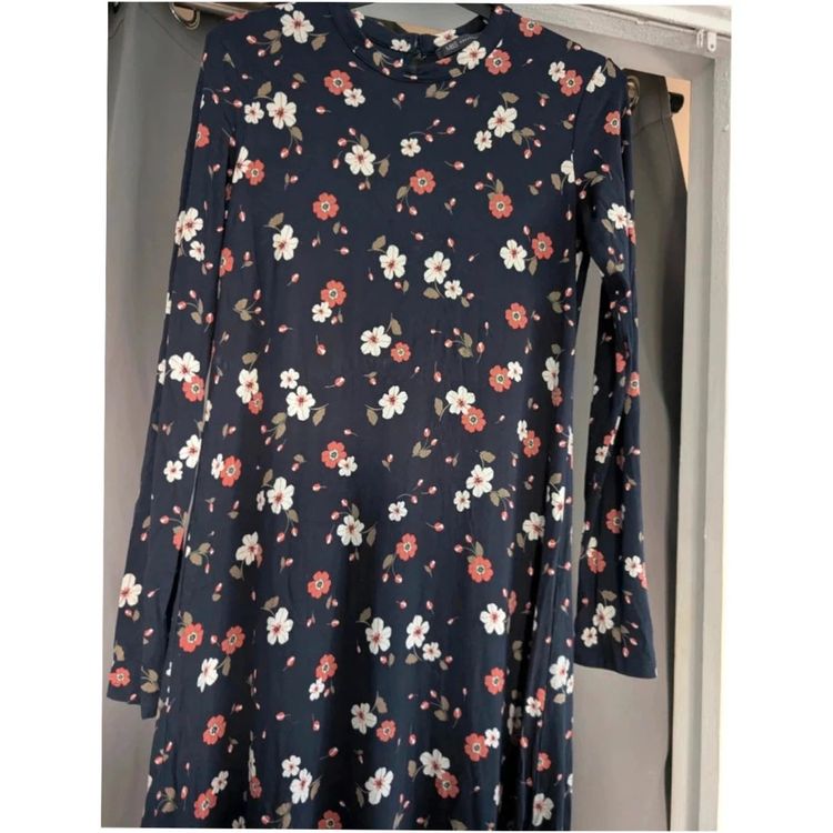 M&S Navy Blue Coral Floral Long Sleeve Jersey Dress UK 8 Whimsigoth image 7
