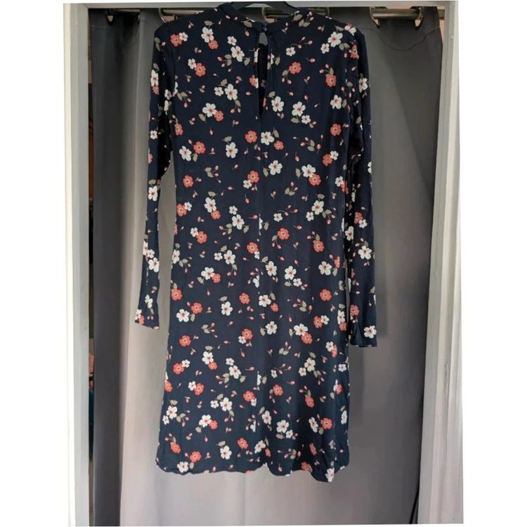 M&S Navy Blue Coral Floral Long Sleeve Jersey Dress UK 8 Whimsigoth image 6