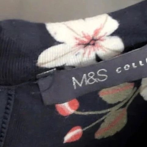 M&S Navy Blue Coral Floral Long Sleeve Jersey Dress UK 8 Whimsigoth image 8