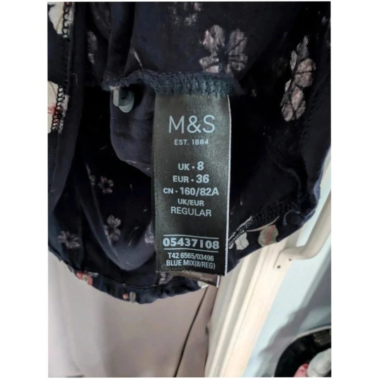 M&S Navy Blue Coral Floral Long Sleeve Jersey Dress UK 8 Whimsigoth image 5