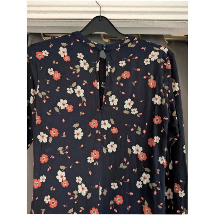 M&S Navy Blue Coral Floral Long Sleeve Jersey Dress UK 8 Whimsigoth image 4
