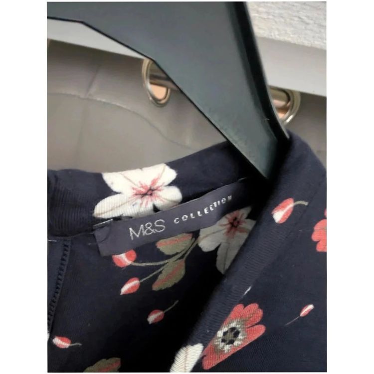 M&S Navy Blue Coral Floral Long Sleeve Jersey Dress UK 8 Whimsigoth image 3