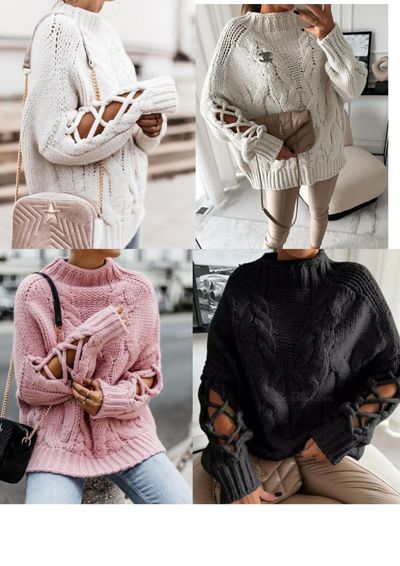 Chunky Knitted Sweaters With Lace-Up Sleeve Detail