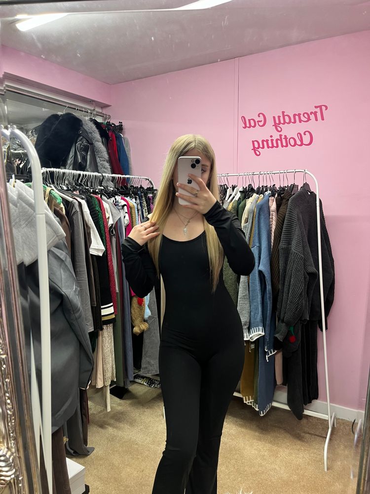 Black long sleeve flared scrunch bum jumpsuit  3