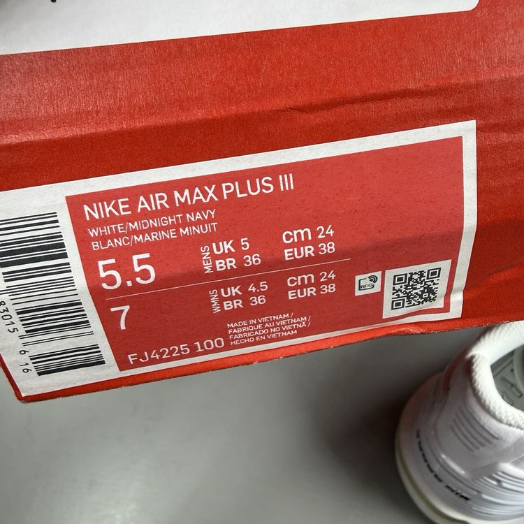 Size 5 - Nike Air Max Plus 3 Multi Swoosh White Navy Trainers FJ4225 100 image 4