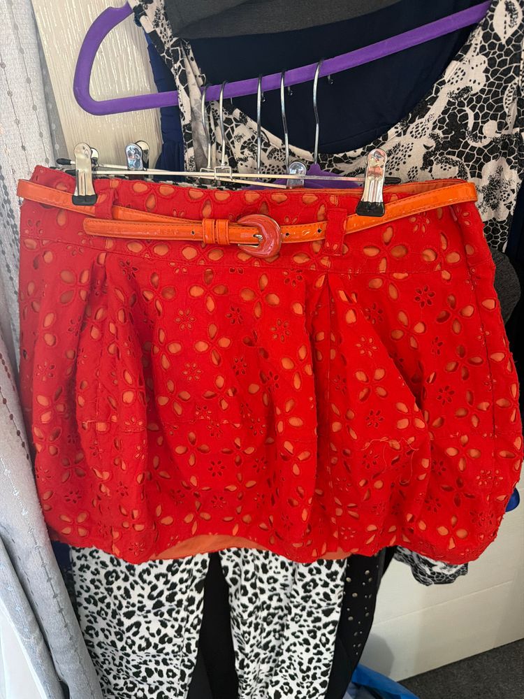 Red Skirt With Belt