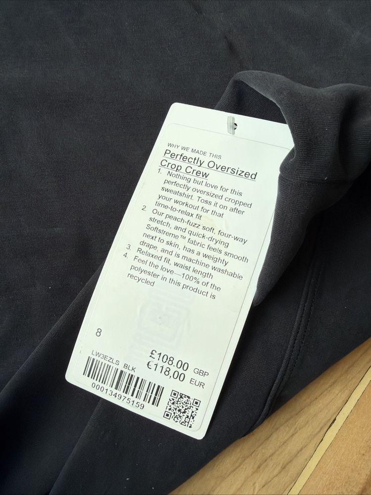 Lululemon Perfectly Oversized Crop Crew Softstreme Black Uk 12 BNWT £108 Marked imagen 3