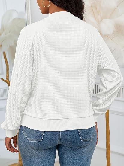 White Textured Zip-Up Bomber Jacket image 4