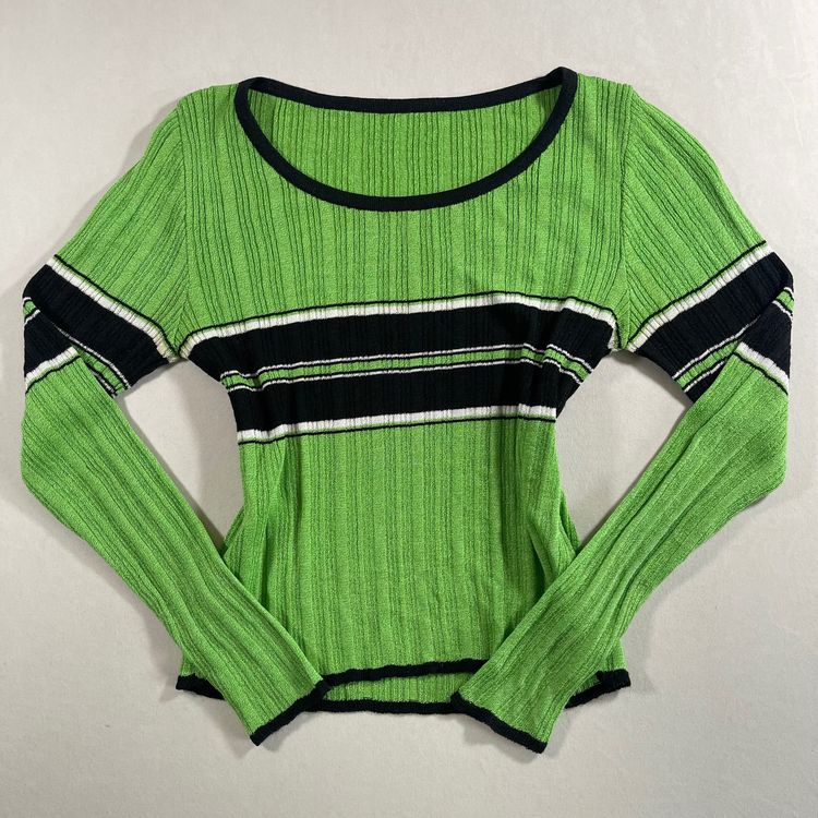 Other Green Ribbed Long Sleeve Top With Black And White Stripes product image