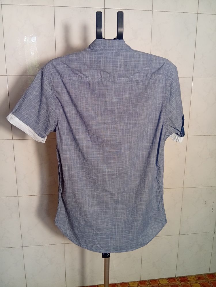 Blue Short Sleeve Button-Up Shirt image 5